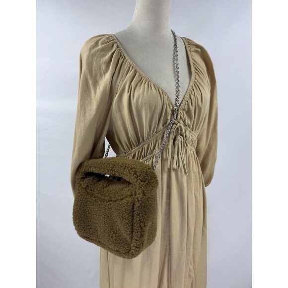 Stand Studio Minnie Fur Bag Faux Shearling Compact Teddy 2 Top Handle Brown - Picture 4 of 16